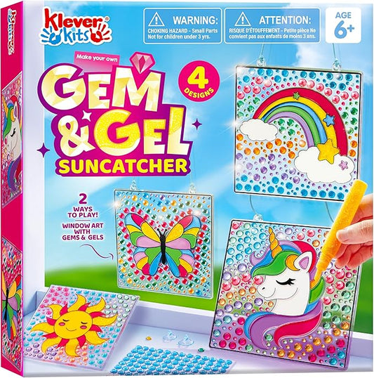 Klever Kits 4PCS Window Art, 2-in-1 Gems and Gels Suncatcher, 2 Ways to Play Diamond and Gels, Arts & Crafts Toys for Boys Girls, Christmas Birthday Gifts for Kids Age 6 and Up