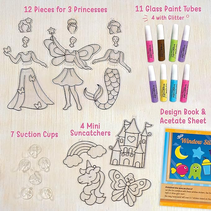 Imagimake Window Art Princess | Suncatcher Kit | Arts and Crafts for Kids Ages 8-12 | Girls Toys Age 6-8 | Unicorn Gifts for Girls Age 6-8 | 5 Year Old Girl Gift | 8 Year Old Girl Birthday Gift