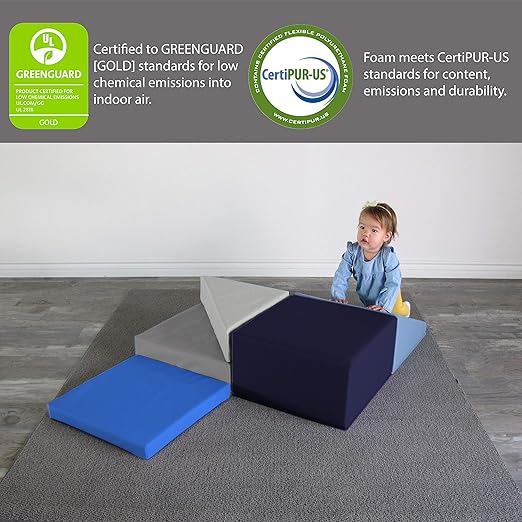 Factory Direct Partners 12366-NVPB SoftScape Playtime Corkscrew Climber for Infants and Toddlers, Colorful Beginner Soft Foam Structure for Indoor Active Play (5-Piece Set) - Navy/Powder Blue