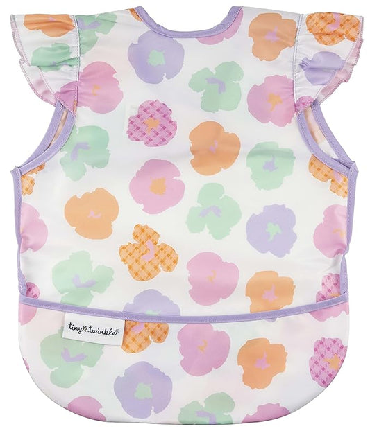 Tiny Twinkle Mess Proof Baby Bib - Waterproof & Lightweight Baby-Led Weaning Apron | 100% Recycled Polyester, Easy Clean & Machine Washable (Floral Pop, Small 6-24 Months)