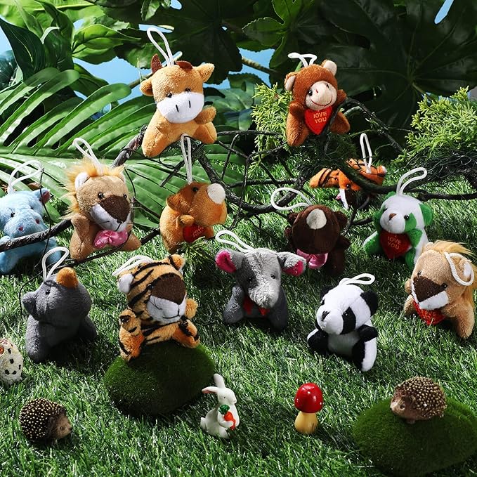 Zhanmai 100 Pcs Mini Plush Stuffed Animal Bulk Small Animal Toys Keychain Party Favors Easter Egg Stuff for Kids Birthday Valentine Carnival Classroom Prizes Gift Goodie Bag Filler (Forest Animals)