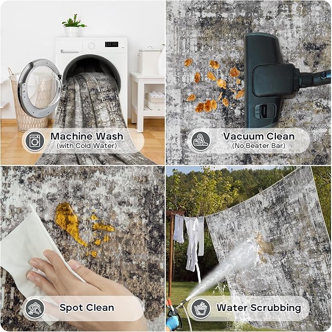 9x12 Area Rugs for Living Room Rug Washable: Modern Large Rug for Dining Room Bedroom Carpet Non Slip 9 by 12 Indoor Abstract Nursery Home Office Black Gold