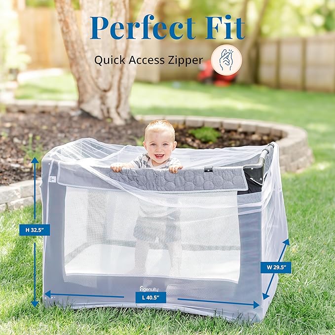 Pack n Play Cover with Zippers – Adaptable Premium Quality Mosquito Net for Stroller, Jogging Stroller, Playpen, Bassinet, Travel Crib – Portable Mosquito Net for Baby, Drawstring Base for Snug Fit