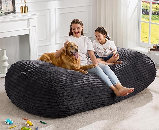 Hobestluk 6FT Bean Bag Chairs Adult Bean Bag with Portable Handle Comfy Large Bean Bag Lounge Chair with Removable Cover for Living Room Bedroom (Stripe Dark Grey, 6FT)