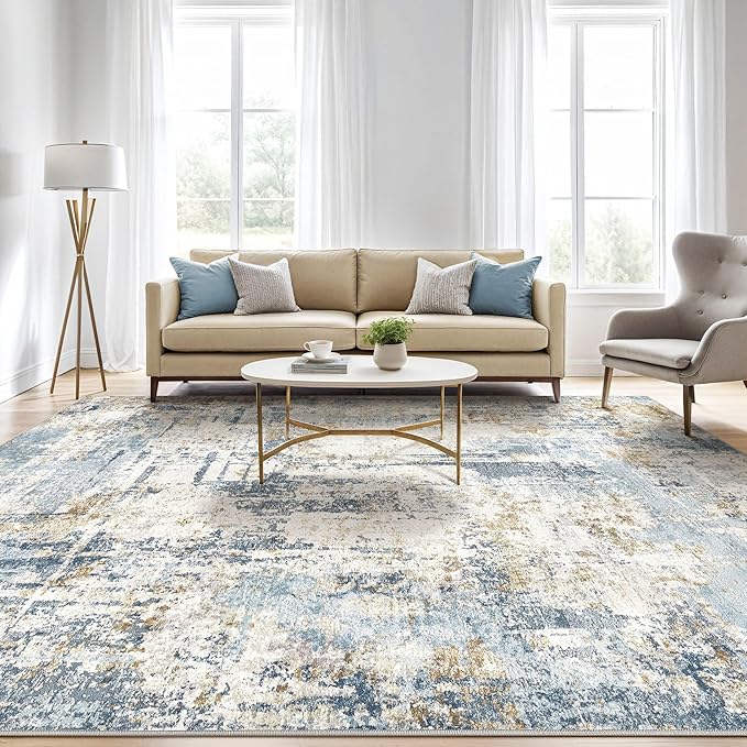 6x9 Area Rugs Washable Rug: Large Abstract Modern Soft Stain Resistant Indoor Floor Non Slip Accent Carpet for Living Room Bedroom Nursery Playroom Dining Room Office Dorm Home House- Light Blue