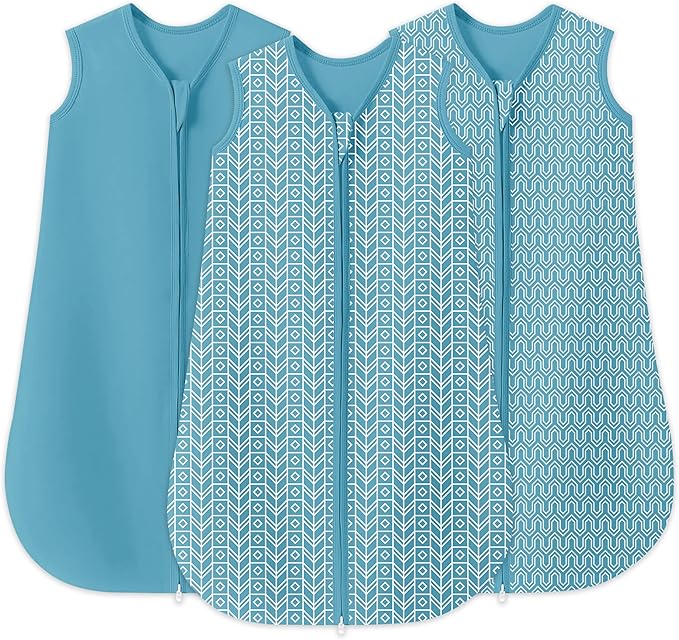 SWEET DOLPHIN Baby Sleep Sack 6-12 Months - 100% Cotton 2-Way Zipper TOG 0.5 Infant Wearable Blanket, Newborn Essentials Toddler 3 Pack Sleeping Sacks - Peacock Blue