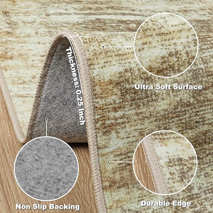 Washable Rug 6x9 Area Rugs, Abstract Large Living Room Rugs with Non-Slip Backing, Thin Carpet for Dorm Dining Room Table Nursery Indoor Home Office-Brown