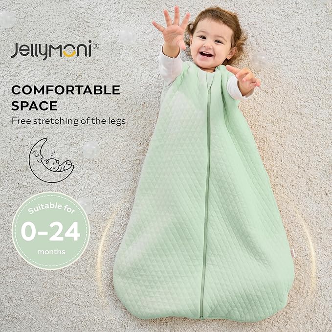 JELLYMONI Baby Sleep Sack TOG 2.5, 0-6 Months Winter Baby Wearable Blanket, 100% Cotton Infant Sleeping Sack 2-Way Zipper Warm Quilted Sleepsack