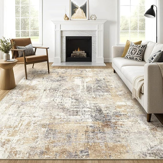 10x14 Area Rugs Living Room: Washable Large Abstract Modern Soft Rug Stain Resistant Indoor Floor Non Slip Accent Carpet for Bedroom Nursery Playroom Office Dining Room Dorm Home House- Gray Gold