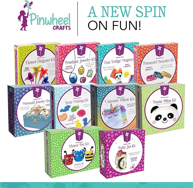 Pinwheel Crafts Magnetic Tile Art Kit Ages 6-12+ Years - Paint Your Own Magnetic Mini Tiles Includes 12 Tiles, Magnets, 8 Paints, Brush, Googly Eyes - DIY Magnet Making Kit for Kids