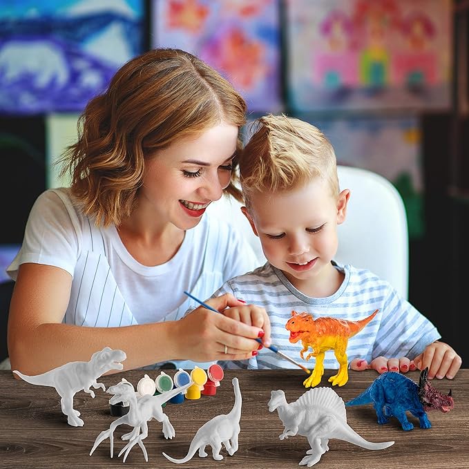 STEM.org Dinosaur Painting Kit for Kids with Dino Trivia-Dinosaur Crafts for Kids Ages 3-5 + w/ 2 T-Rex Set - Screen Free, Educational Gifts for Boys