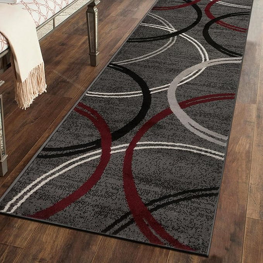 Rugshop Modern Wavy Circles Design Runner Rug 2'7" x 6' Red