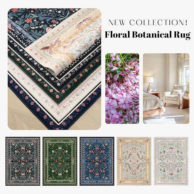Runner Rug for Kitchen Rug Non Slip 2'x6' Washable Rugs with Rubber Backing Soft Vintage Floral Botanical Carpet Runner for Kitchen, Laundry, Bedroom, Bathroom, Black
