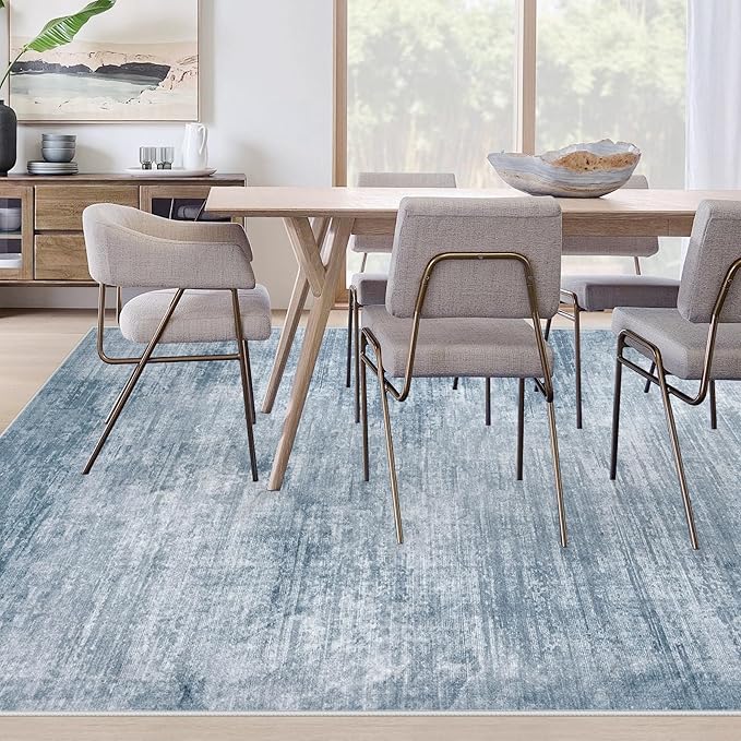 Area Rugs 8x10 Living Room: Washable Rug Modern Abstract Large Rugs Soft Non Slip Neutral Rug Stain Resistant Indoor Carpet for Bedroom Kitchen Dining Room Table Nursery Home Office Rugs(Blue,8'x10')