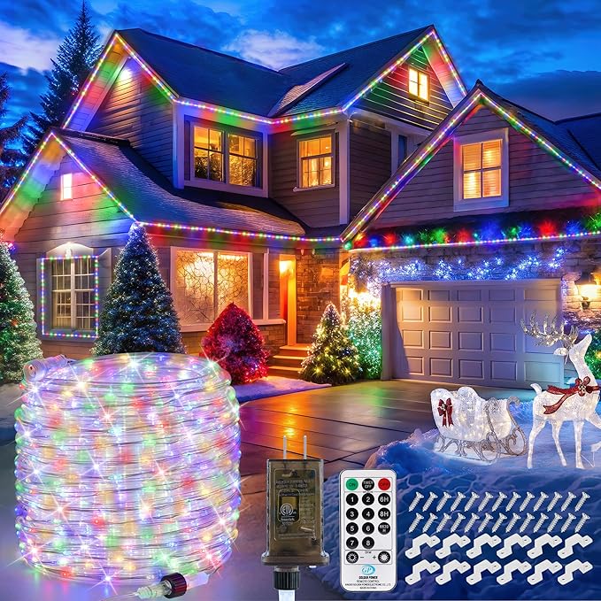 OMIKA Connectable 66ft 800LED Rope Lights for Outside, Multicolor LED Rope Lights Plug in with Remote Timer, 8 Lighting Modes, Outdoor Rope Lights Waterproof for Party, Christmas Decorations