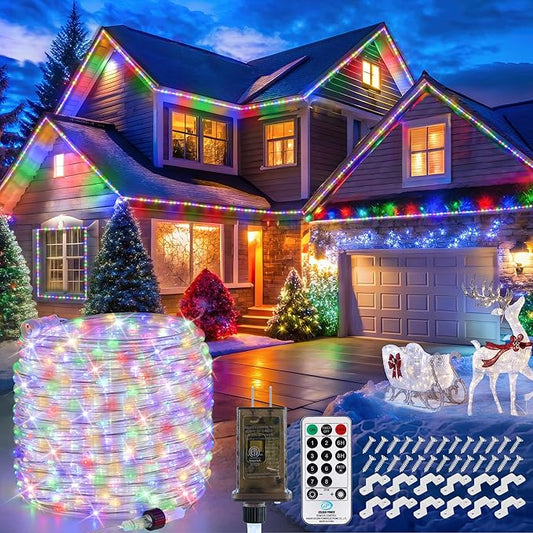 OMIKA Connectable 66ft 800LED Rope Lights for Outside, Multicolor LED Rope Lights Plug in with Remote Timer, 8 Lighting Modes, Outdoor Rope Lights Waterproof for Party, Christmas Decorations