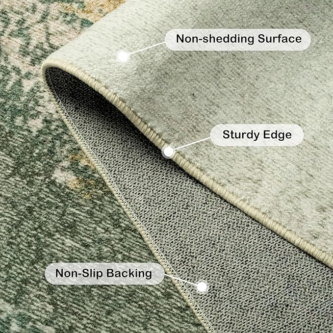 Kelarea Living Room Rug, 6x9 Rug Modern Abstract Washable Rugs Green Faux Wool Vintage Carpets, Non Slip Rugs for Bedroom, Dining Room, College Dorm, Kids Playroom, Home Office