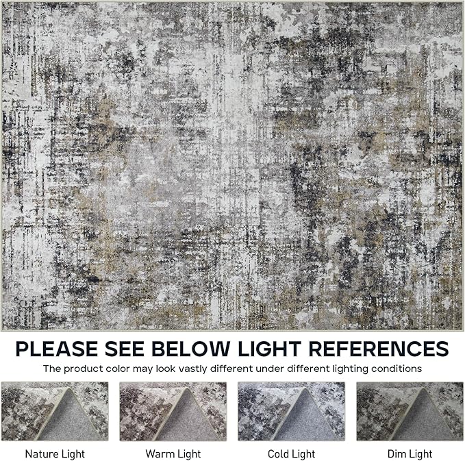 6x9 Area Rugs for Living Room Rug Washable: Modern Rug for Dining Room Bedroom Carpet Non Slip Low Pile 6 by 9 Indoor Abstract Nursery Home Office Black Gold