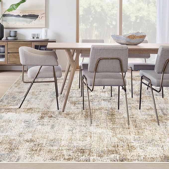 Area Rugs 9x12 Living Room: Washable Rug Modern Abstract Large Rugs Soft Non Slip Neutral Rug Stain Resistant Indoor Carpet for Bedroom Kitchen Dining Room Home Office Rugs(Blue Brown,9'x12')