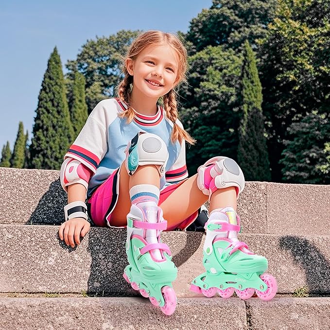 2PM SPORTS Inline Skates with Light Up Wheels, Roller Skates Blades for Boys Girls Kids Ages 5-8 8-12 4-6 6-12, Size Adjustable Beginner Blades Roller Skates