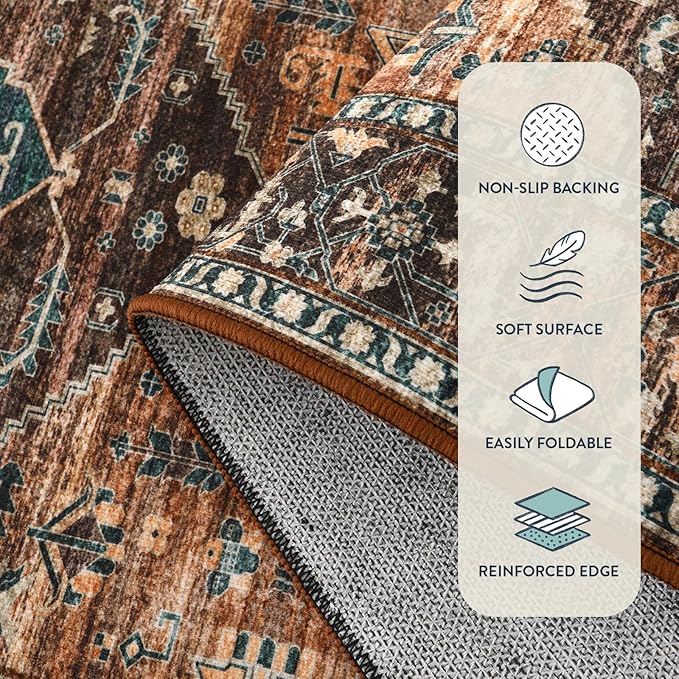 Lahome 2x4 Washable Entryway Runner Rug - Non-Slip Ultra-Thin Stain Resistant Kitchen Rugs, Oriental Print Carpet Runner for Hallway Bedroom Laundry Room