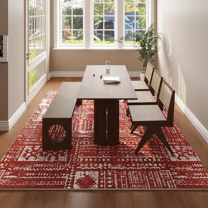 Area Rugs 8x10 Rug for Living Room Clearance Washable Boho Area Rug Non Slip Moroccan Vintage Low Pile Large Rug for Living Room, Bedroom, Farmhouse, Dining Room, Kids Playroom(Terracotta)