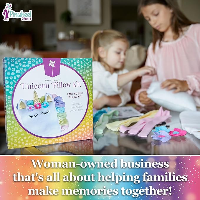 Pinwheel Crafts Unicorn Pillow Kit - DIY Arts and Crafts for Kids Ages 6 7 8-12+ Years, No Sewing Kit for Kids, Unicorn Purple Pillow Craft Kits for Birthday, Christmas Gifts for Girls