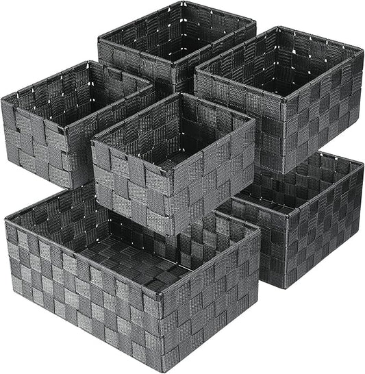 Woven Storage Baskets, Storage Bins, Cube Basket Container Baskets Storage Boxes Organizers for Clothes /Shelves/ Closet, Set of 6 (Grey)