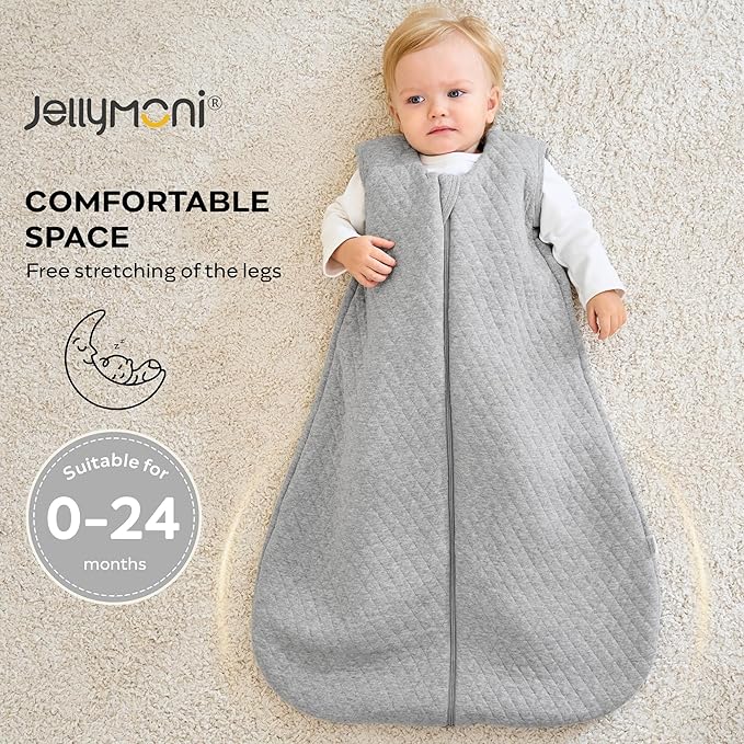 JELLYMONI Baby Sleep Sack TOG 2.5, 0-6 Months Winter Baby Wearable Blanket, 100% Cotton Infant Sleeping Sack 2-Way Zipper Warm Quilted Sleepsack