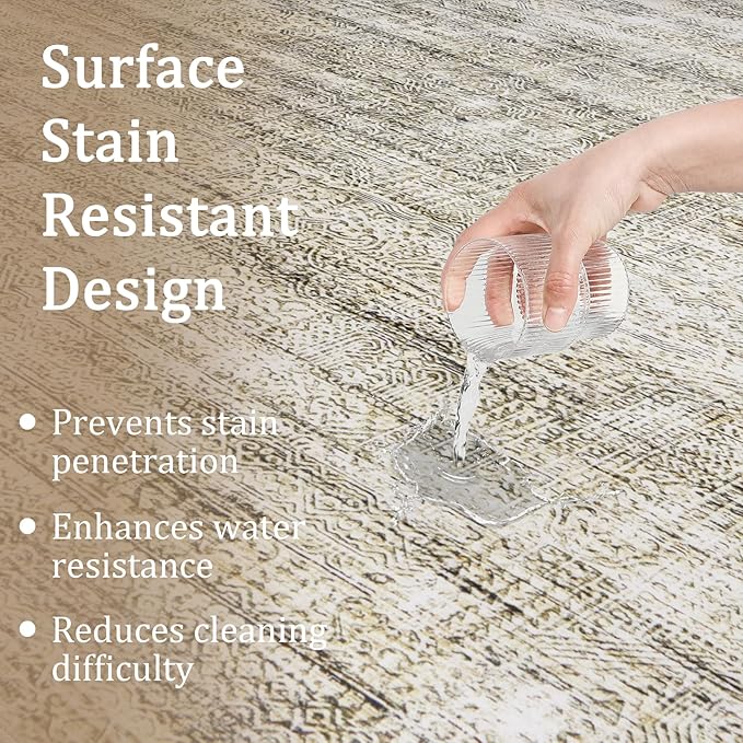 9x12 Area Rug Living Room Rugs - Washable Rug Large Modern Abstract Soft Thin Carpets Indoor Floor No Slip Vintage Carpet for Bedroom Under Dining Table Nursery Home Office Decor Nature