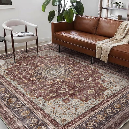 Washable Area Rug 10'x14' Boho Design Non-Shedding Easy Care Ideal for High Traffic Areas in Living Room Bedroom Office Coffee Table Kitchen Large Carpet