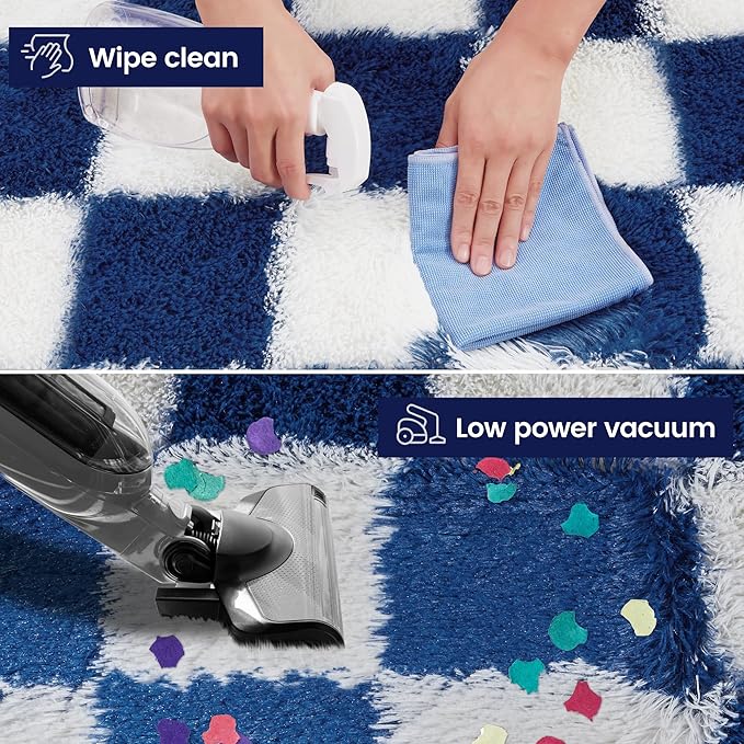 Super Soft Rug for Bedroom, 4x6 ft Blue and White Area Rug Classic Checkered Shaggy Anti-Skid High Pile Soft Fluffy Rug Fuzzy Carpet for Living Room Bedroom Kids Room Nursery, Dorm