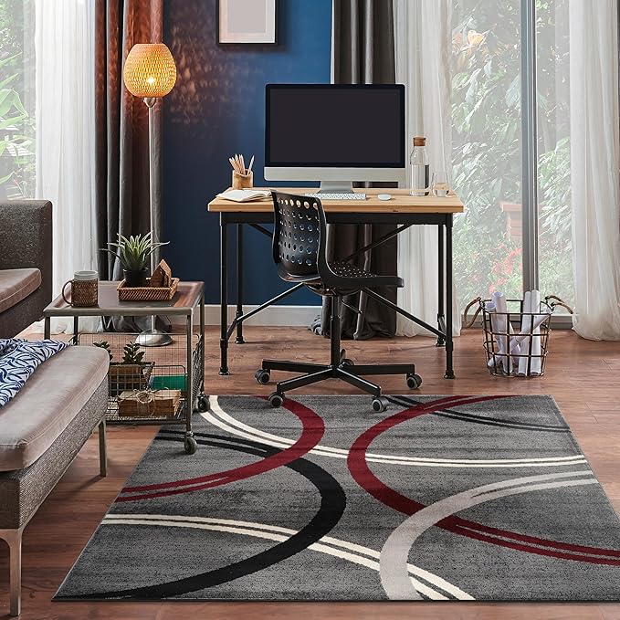 Rugshop Modern Wavy Circles Design Square Area Rug 6'6" x 6'6" Red