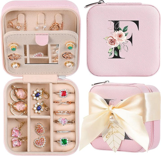 AYGXU Travel Jewelry Box for Women and Girls - Small Case With Initial A-Z - Teacher Gifts