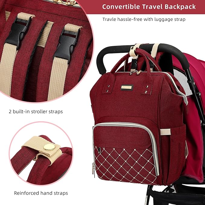Diaper Bag Backpack, Diaper Bags for Baby Girls Boys, Baby Bags for Moms Dads, Nappy Changing Bag with Insulated Pockets,Multi-functional Waterproof Backpack with Stroller straps-Red