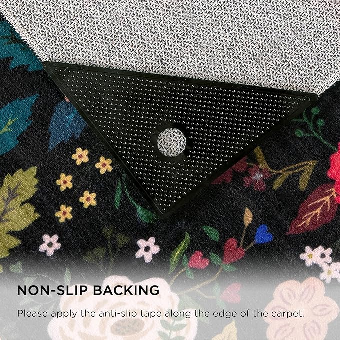 2x3 Washable Rug for Entryway, Floral Soft Small Area Rug, Non Slip Doormat Indoor Entrance Carpet, Flower Low Pile Front Door Throw Rug for Bedroom, Kitchen, Laundry, Bathroom, Black