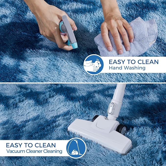 Ultra Soft Rug for Living Room, 8X10 Fluffy Shag Area Rug for Bedroom, Modern Shaggy Carpet Fuzzy Rug for Teens Dorm Nursery Home Decor Aesthetic, Upgrade Anti-Skid Durable, Tie-Dyed Blue Grey