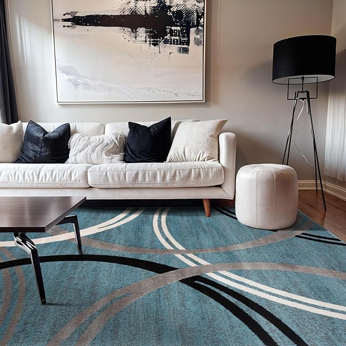 Rugshop Modern Wavy Circles Design Area Rug 7' 10" x 10'2" Blue