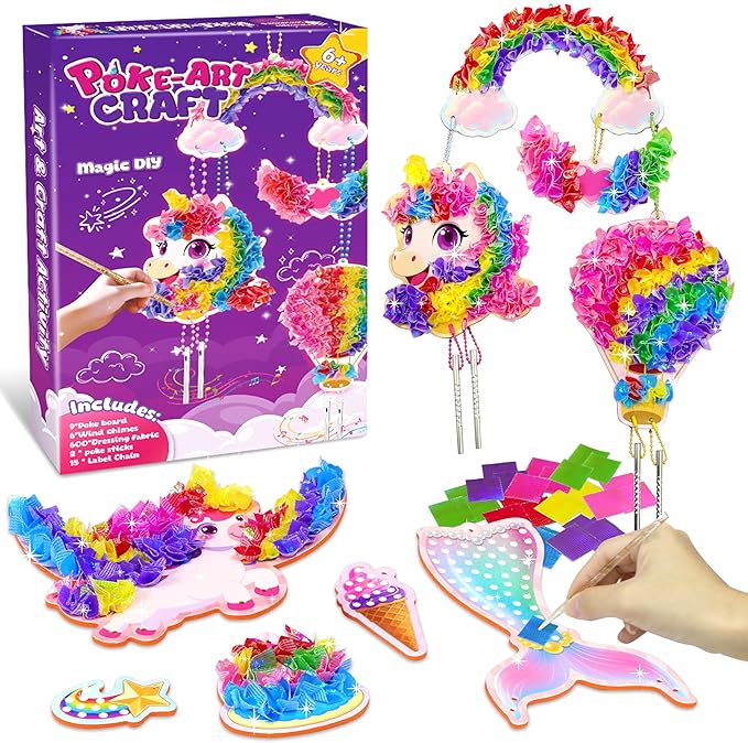 Alagoo Poke in Craft Unicorn DIY Kits - Arts and Crafts for Kids, Mess-Free Art Fun Craft Supplies, Creative Unicorn Birthday Decorations Craft Kits for Girls and Boys Ages 4 5 6 7 8 9