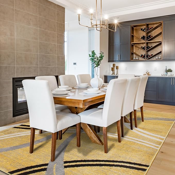 Rugshop Modern Wavy Circles Design Area Rug 10' x 14' Yellow