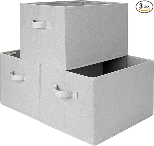 StorageWorks Storage Baskets for Shelves, Foldable Fabric Closet Storage Bins with Handles, Fabric Storage Bins Clothes Organizer, Light Grey, 3-Pack, Extra Large