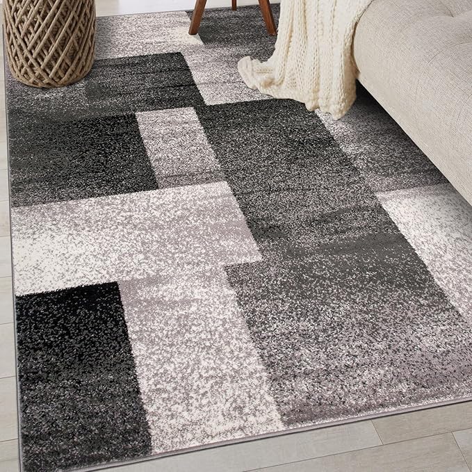 Rugshop Modern Distressed Boxes Area Rug 3' 3" x 5' Gray