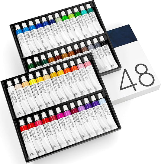 CHROMATEK Watercolor Paint Set - 48 Piece Kit for Adults, Beginners & Professional Artists - 48 x 12ml Liquid Water Color Tubes - Richly Pigmented Vibrant Colors - Art Supplies