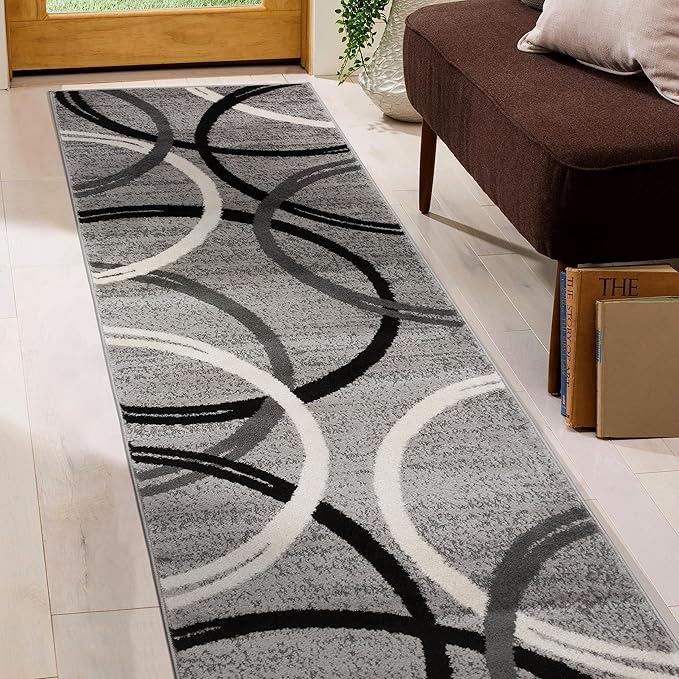 Rugshop Modern Wavy Circles Design Runner Rug 2' x 10' Gray