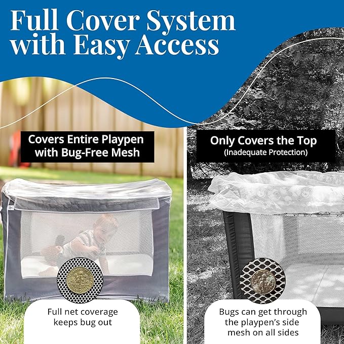Pack n Play Cover with Zippers – Adaptable Premium Quality Mosquito Net for Stroller, Jogging Stroller, Playpen, Bassinet, Travel Crib – Portable Mosquito Net for Baby, Drawstring Base for Snug Fit