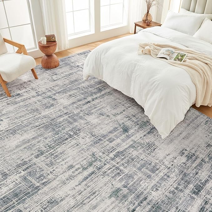 Area Rug for Living Room: 9x12 Washable Neutral Abstract Modern Soft Rugs Non Slip Indoor Floor Stain Resistant Large Carpet for Bedroom Dining Room Office Nursery - Gray