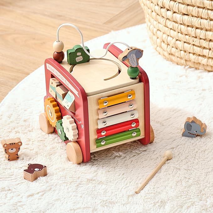 EERKEOD Wooden Activity Cubes for Toddlers Montessori Toys for Boys Girls Educational Learning Toys for Kids Wooden Toys for First Birthday Gift