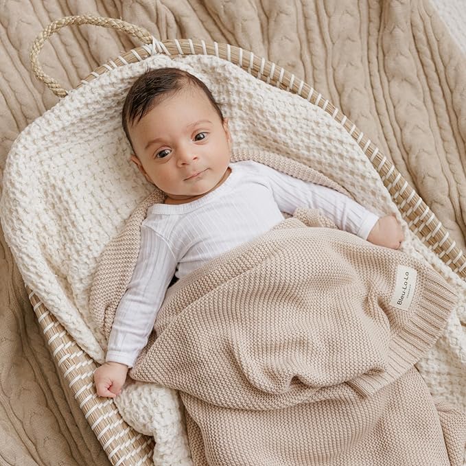 Heritage Knit Organic Cotton Baby Blanket - Soft Warm Cozy Unisex Receiving Cuddle Stroller Crib Beige Blanket for Newborns, Infants Toddler, Boys and Girls (Oatmeal, 0-2 Years)
