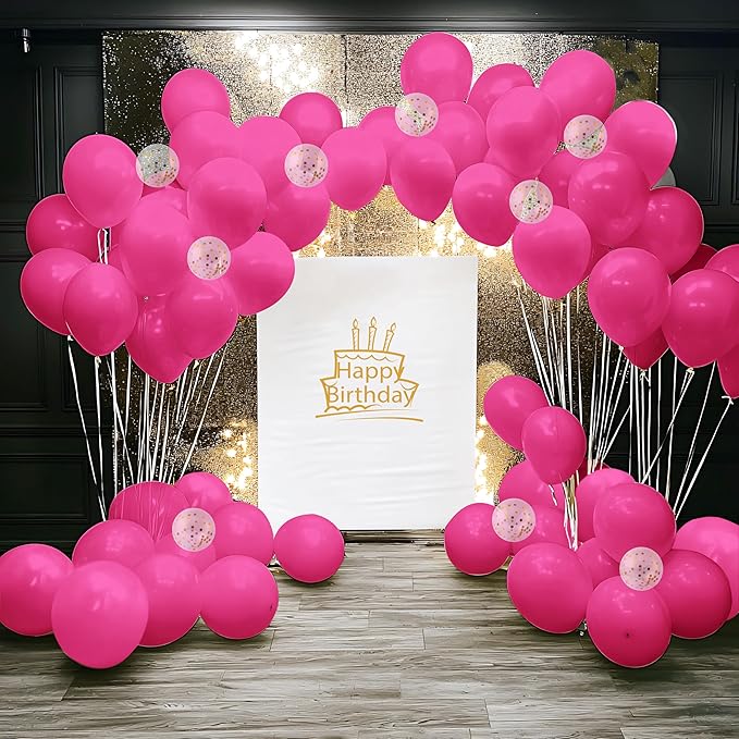 JOYIN 150 Pcs Hot Pink Balloons, Different Sizes 18 12 10 5 Inch Hot Pink Latex Balloon Arch Kit with Instruction for Birthday Party Graduation Wedding Holiday Decoration