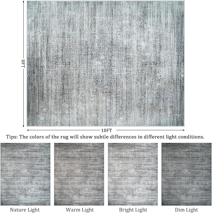 8x10 Area Rug Living Room Rugs - Washable Rug Large Modern Abstract Soft Thin Carpets Indoor Floor No Slip Vintage Carpet for Bedroom Under Dining Table Nursery Home Office Decor Gray Blue